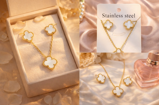 Clover Necklace & Earrings Jewellery Set