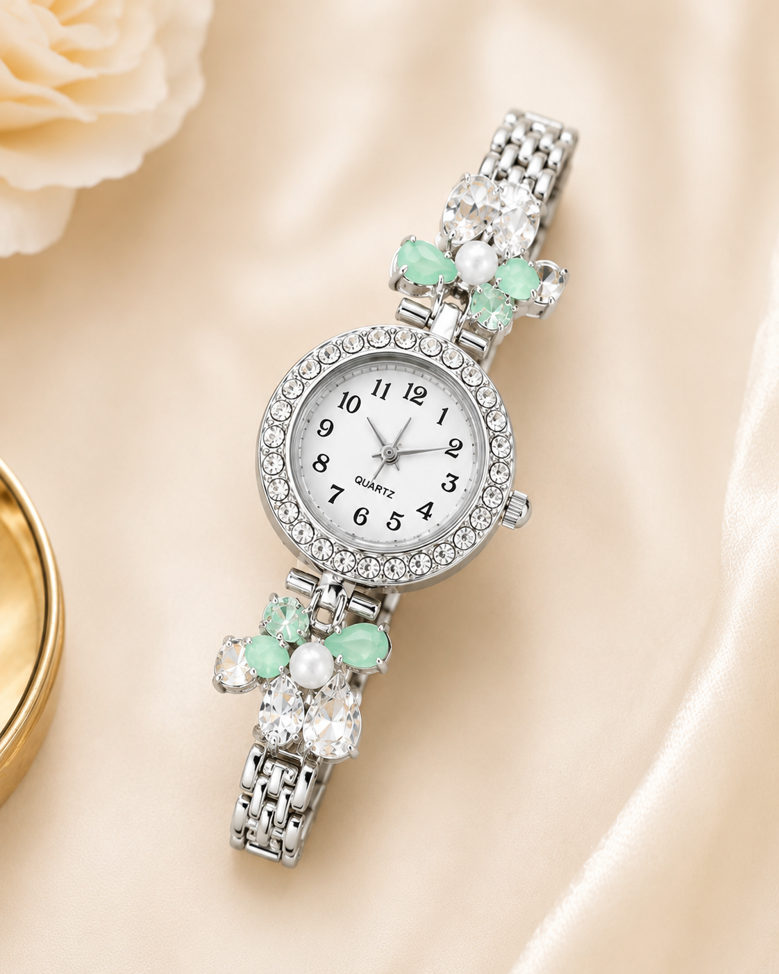 Kashmiri Crystal Bracelet Watch for Women | Silver-Toned Elegant Quartz Wrist Watch