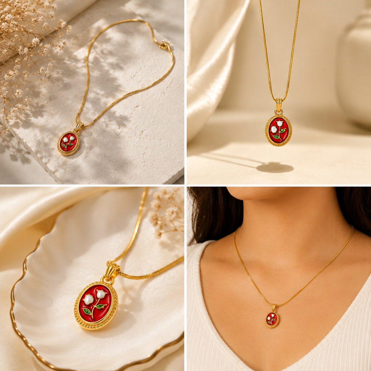 Rose Pendant Anti Tarnish Necklace for Women | Elegant Minimal Jewellery