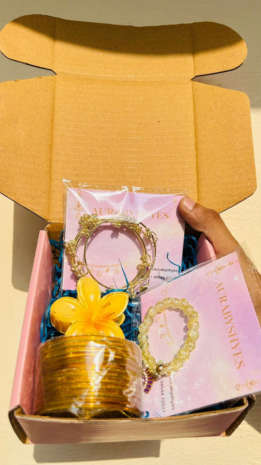 Women's Yellow Fashion Jewelry Gift Hamper Box | Bangles, Bracelet, Earrings & Hair Claw Combo Set | Ready-to-Gift Collection