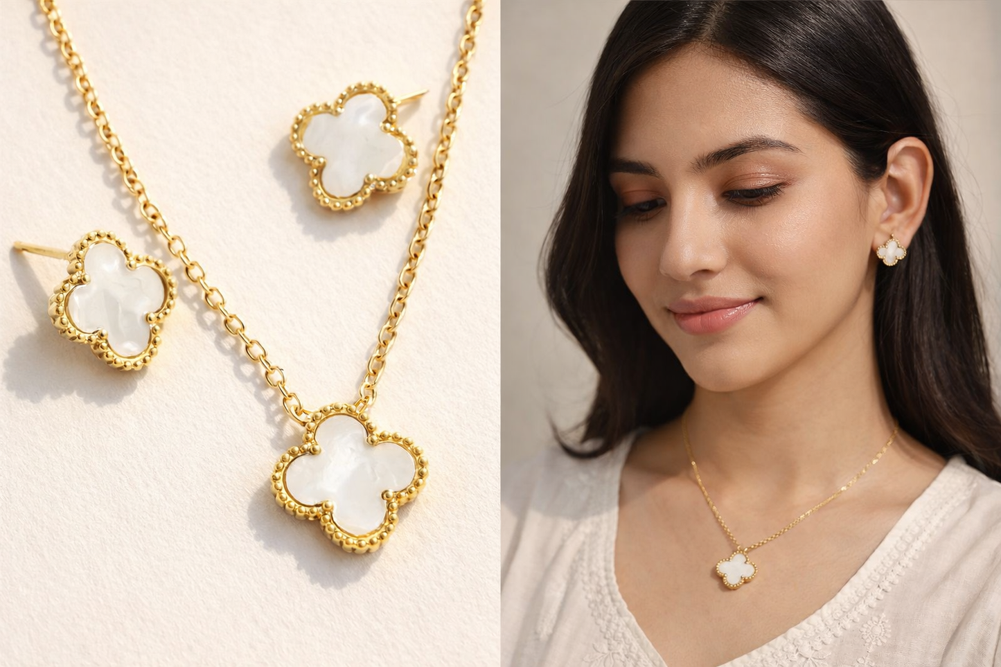 Clover Necklace & Earrings Jewellery Set