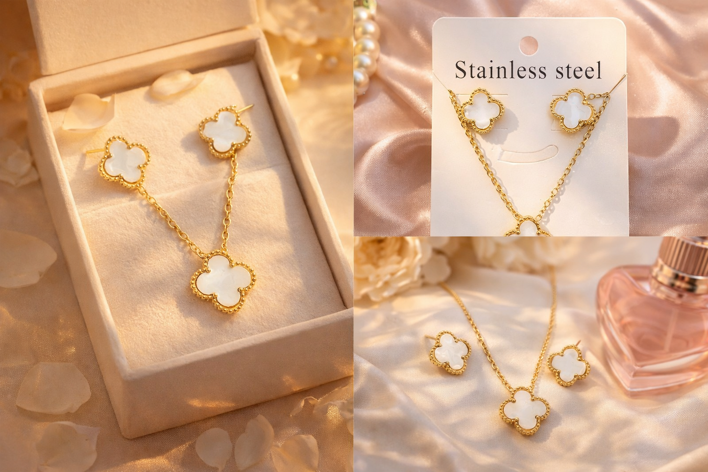 Clover Necklace & Earrings Jewellery Set