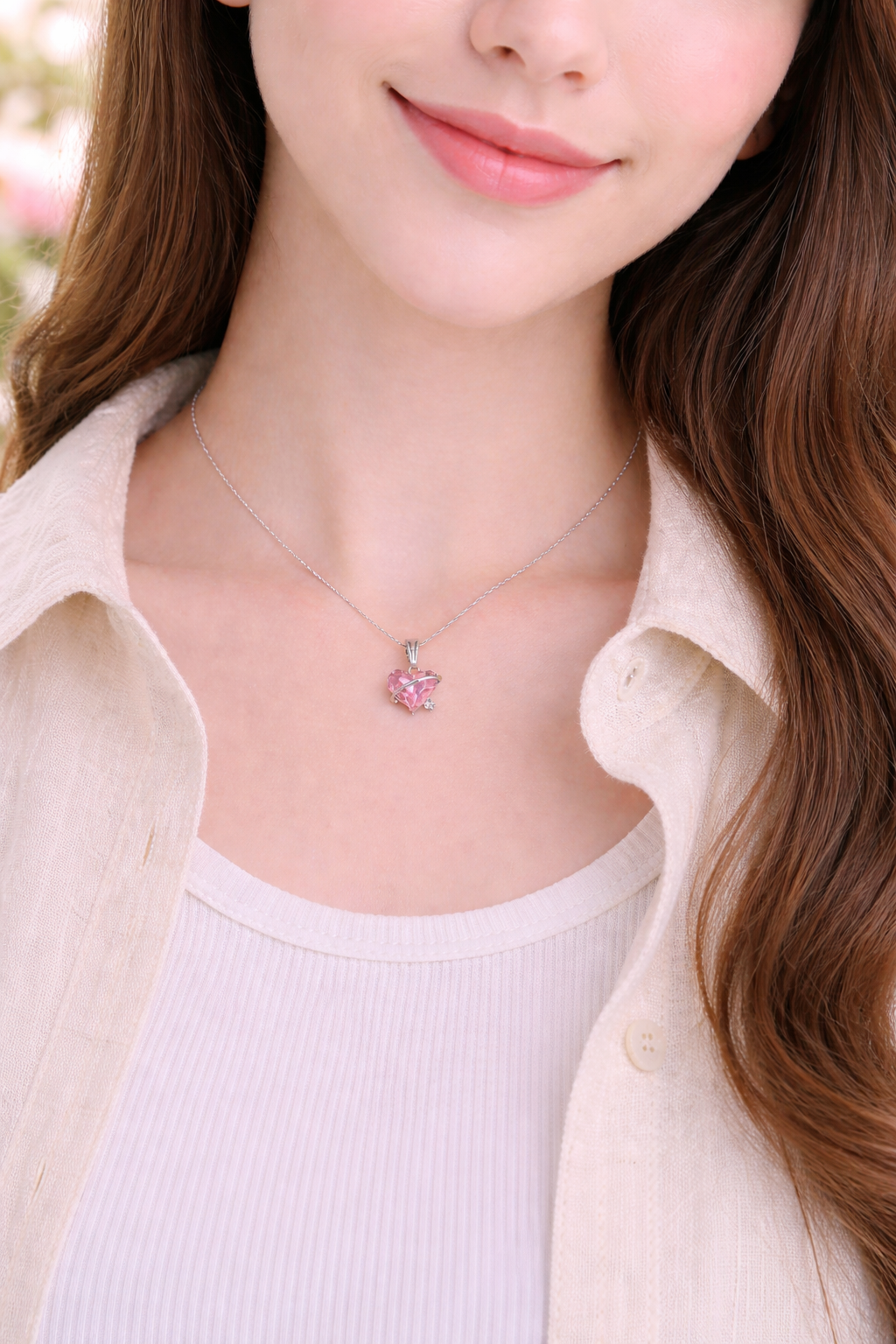 Korean Style Pink Heart Charm Necklace