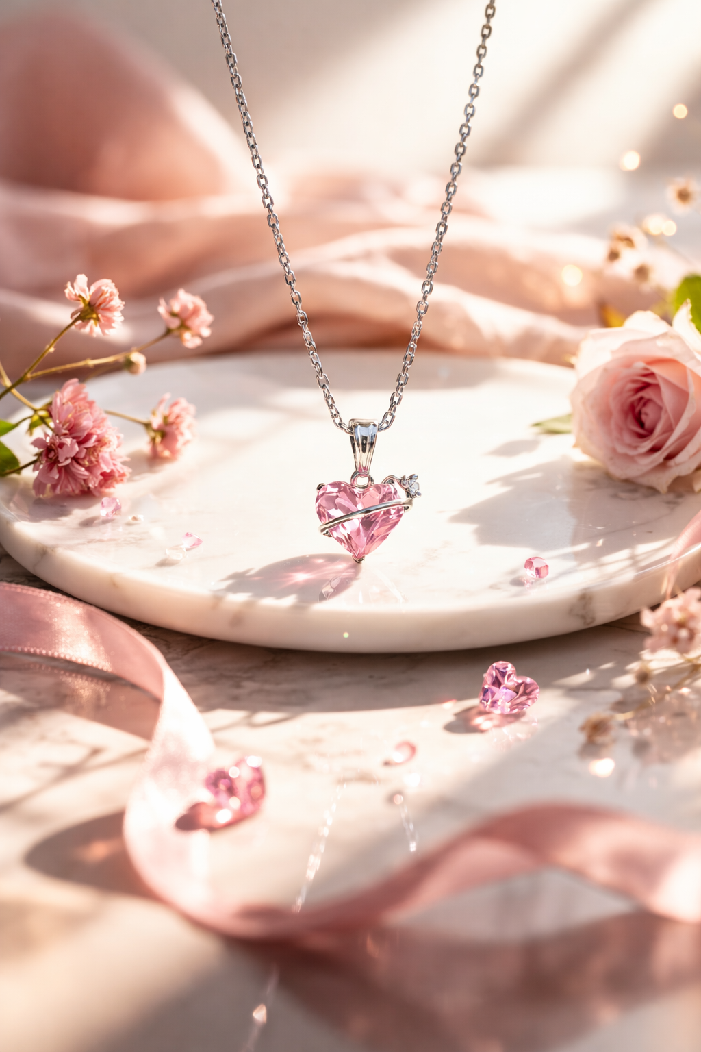 Korean Style Pink Heart Charm Necklace