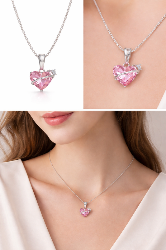 Korean Style Pink Heart Charm Necklace