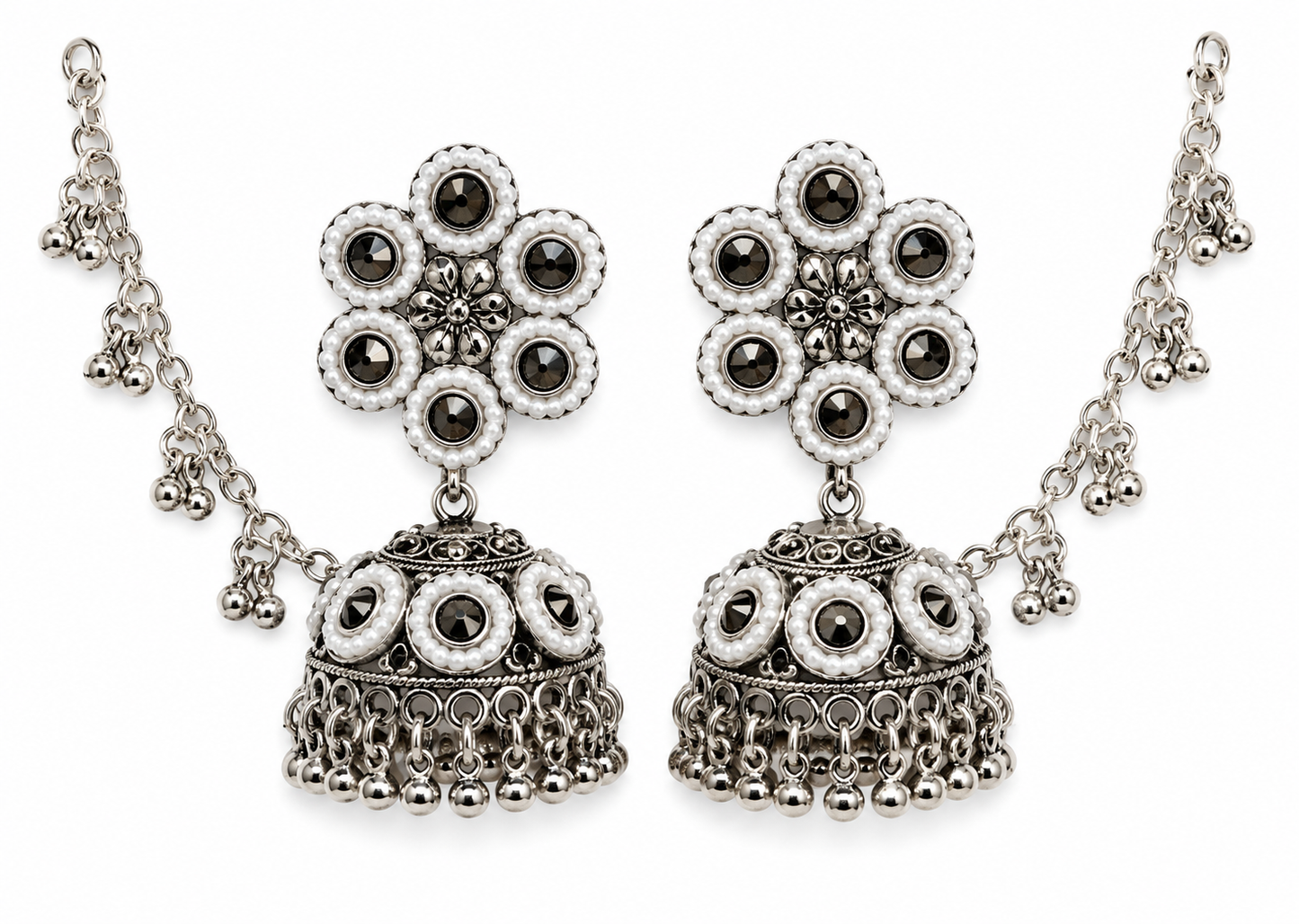Traditional silver jhumkas