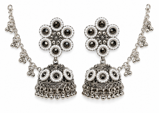 Traditional silver jhumkas