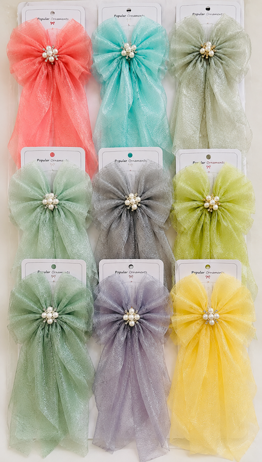 Princess Pearl Long Tail Hair Bow Clip