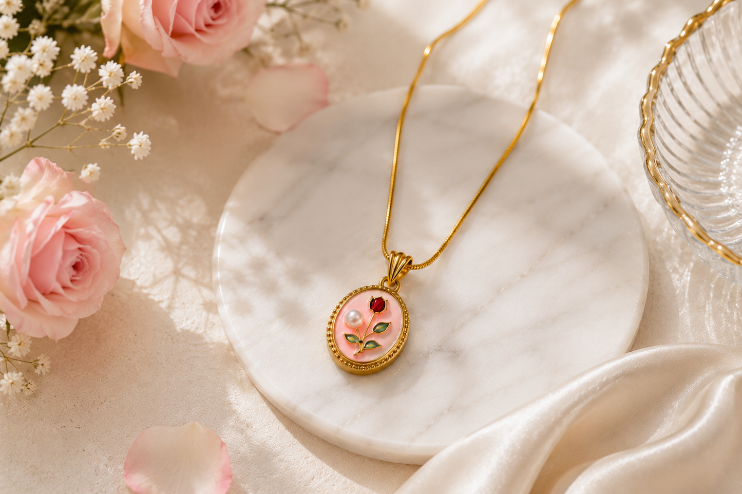 Rose Pendant Anti Tarnish Necklace for Women | Elegant Minimal Jewellery