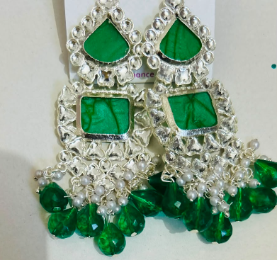 Emerald green kundan jhumka