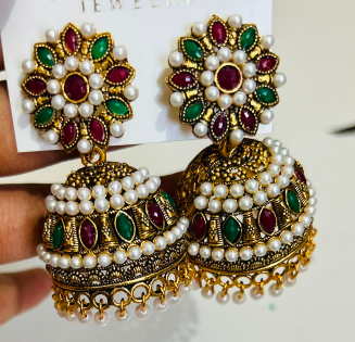 Premium multicolour kundan jhumki