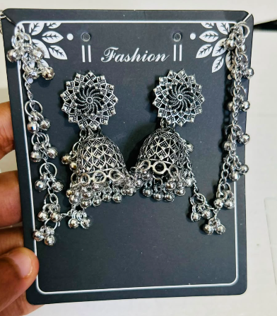Oxidised Silver Jhumka Earrings