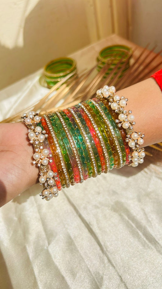 Multicolor Pearl & Stone Decorative Bangle Set for Women | Traditional Ethnic Bangles