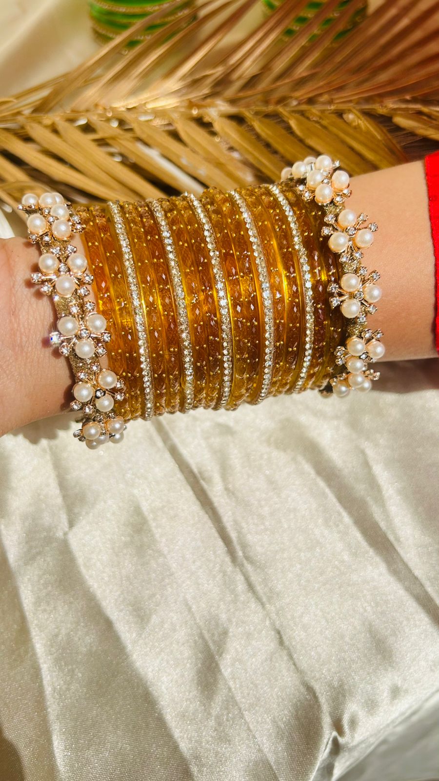 Orange Pearl & Stone Decorative Bangle Set for Women | Traditional Ethnic Bangles