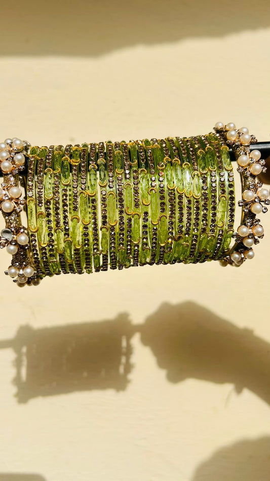 Pearl Stone Designer Bangle Set for Women | Available in Lavender, Green & Blue | Festive & Party Wear Bangles