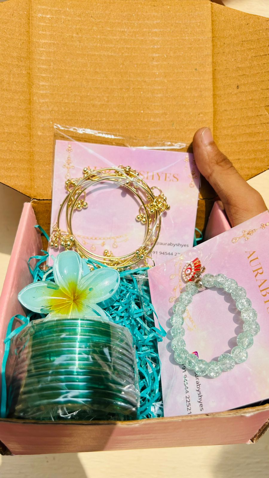 Royal Blue Accessories Hamper | 12 Glass Bangles, 4 Ghungroo Bangles, Bracelet & Hair Clip Set